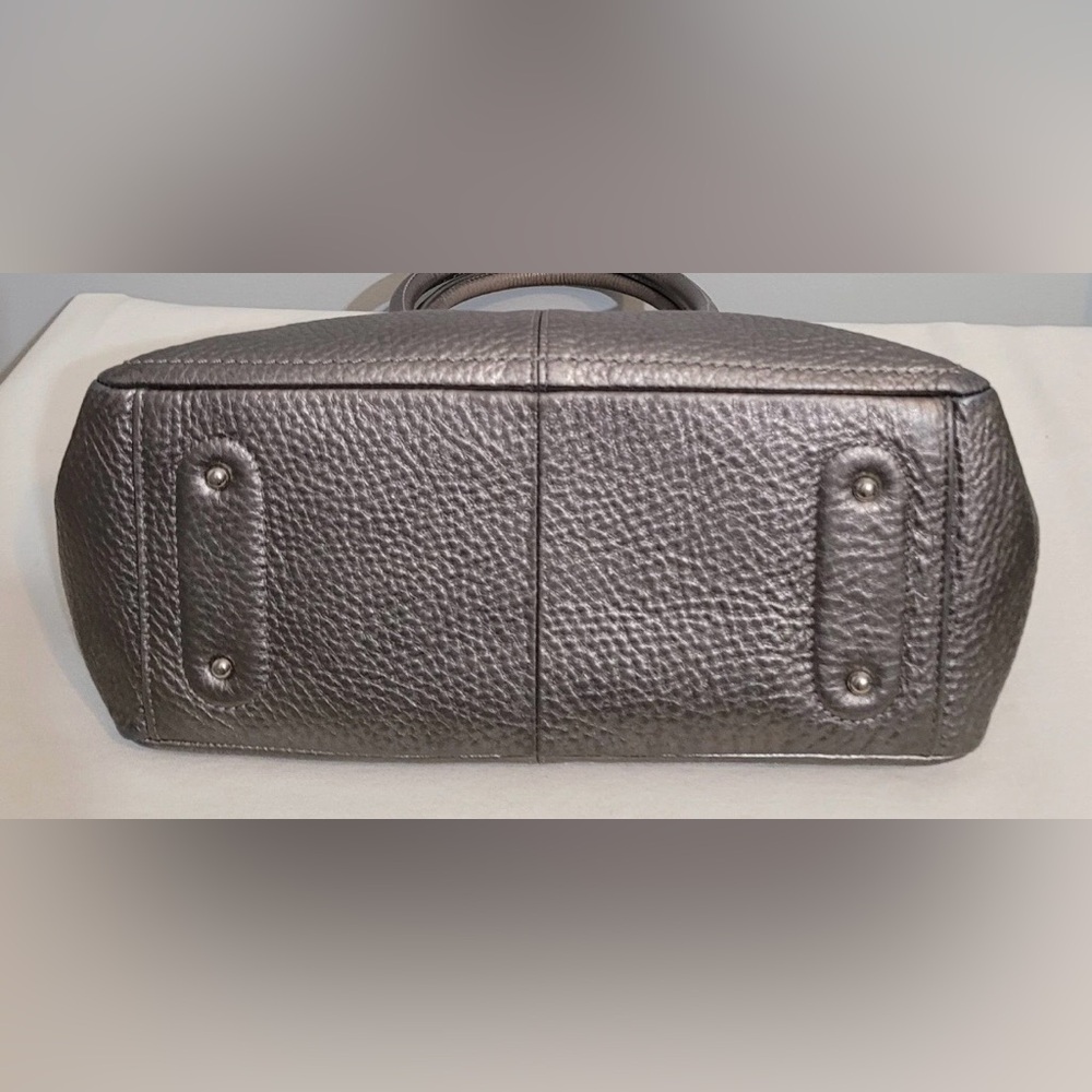 Cole Haan Metallic Silver Tote Shoulder Bag Pebbled Leather 3 Compartments - Picture 8 of 16